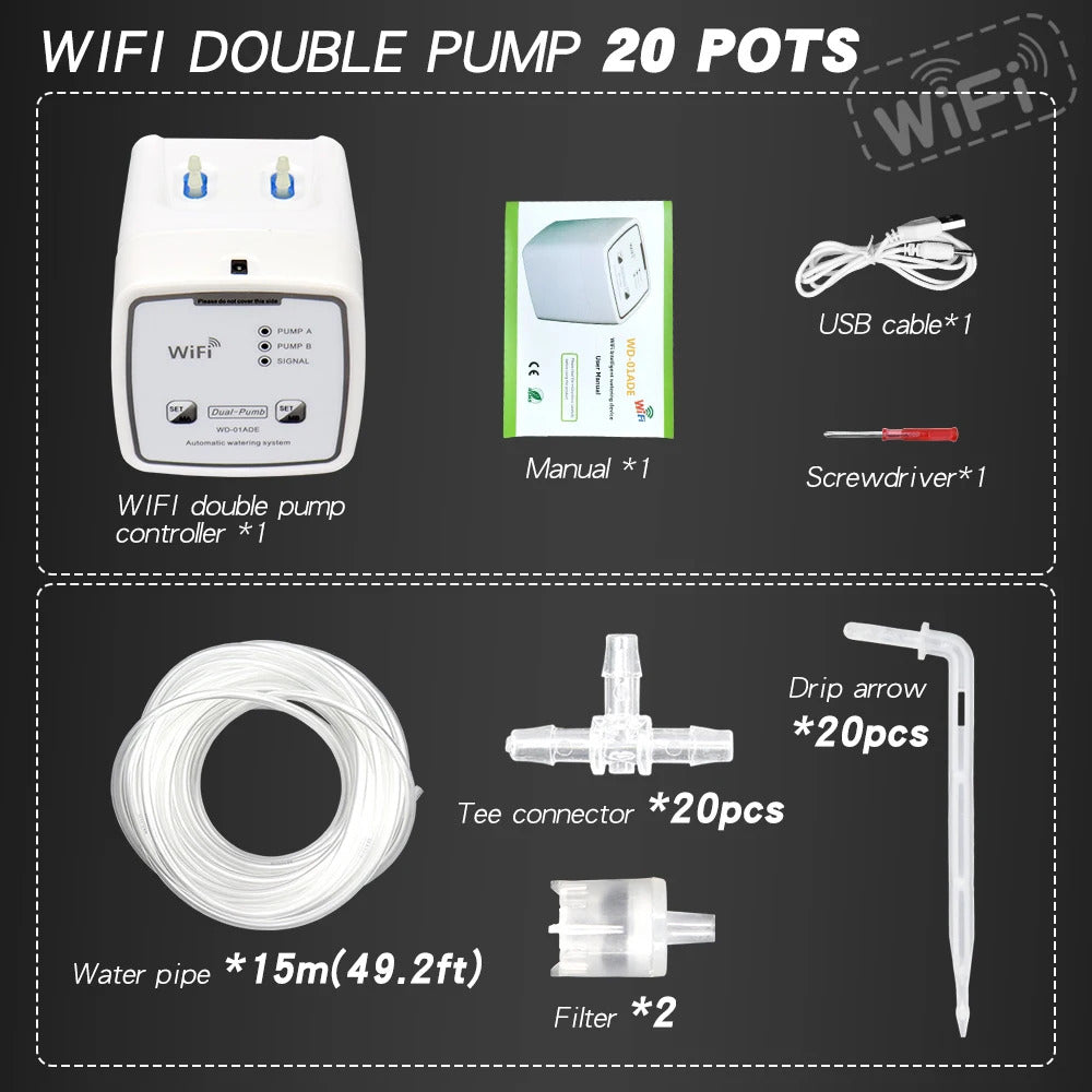 WIFI Intelligent Watering Device Double Pump Timed Automatic Drip Irrigation System Remote APPController for Garden Plant Flower