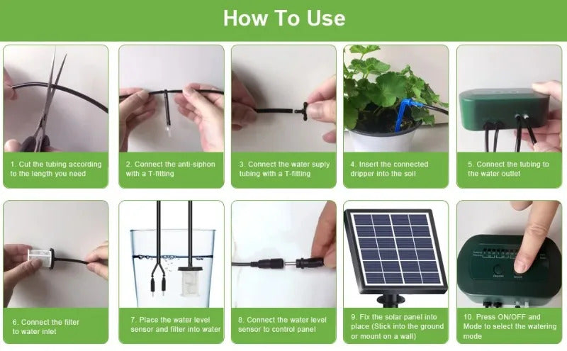 Solar Intelligent Irrigation Kit 6V 2W with Built-in 1800mAh Battery Irrigation for Potted Plants DIY Timed Watering Device