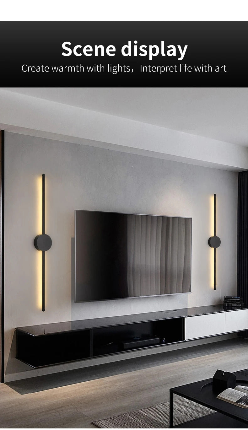 Wall Light Modern Long LED Light Black I-Shaped Wall Lamp Bedroom Living Room Corridor Interior Lighting Home Decor Lighting