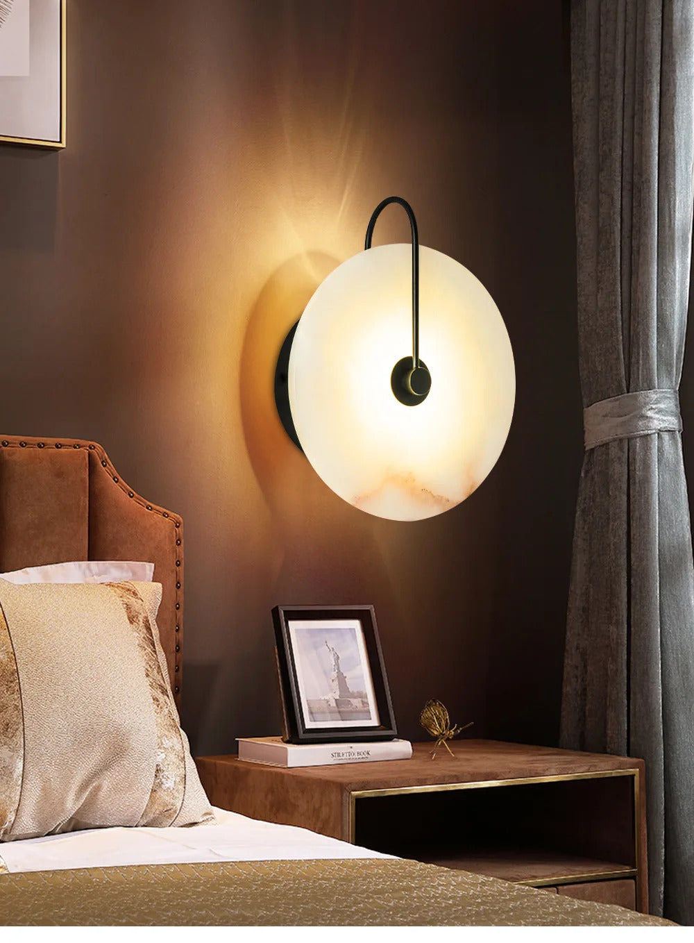 Modern LED Marble Wall Sconce Light Fixture Luminaire Living Room Bedroom Bedside Lamps Round Decoration Stone Decor Indoor gold