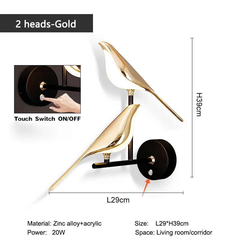 Magpie Bird 360° Rotatable LED Wall Lights Wall Lamps for Bedside Bedroom Touch Switch Indoor LED Wall Sconce Decor for Corridor