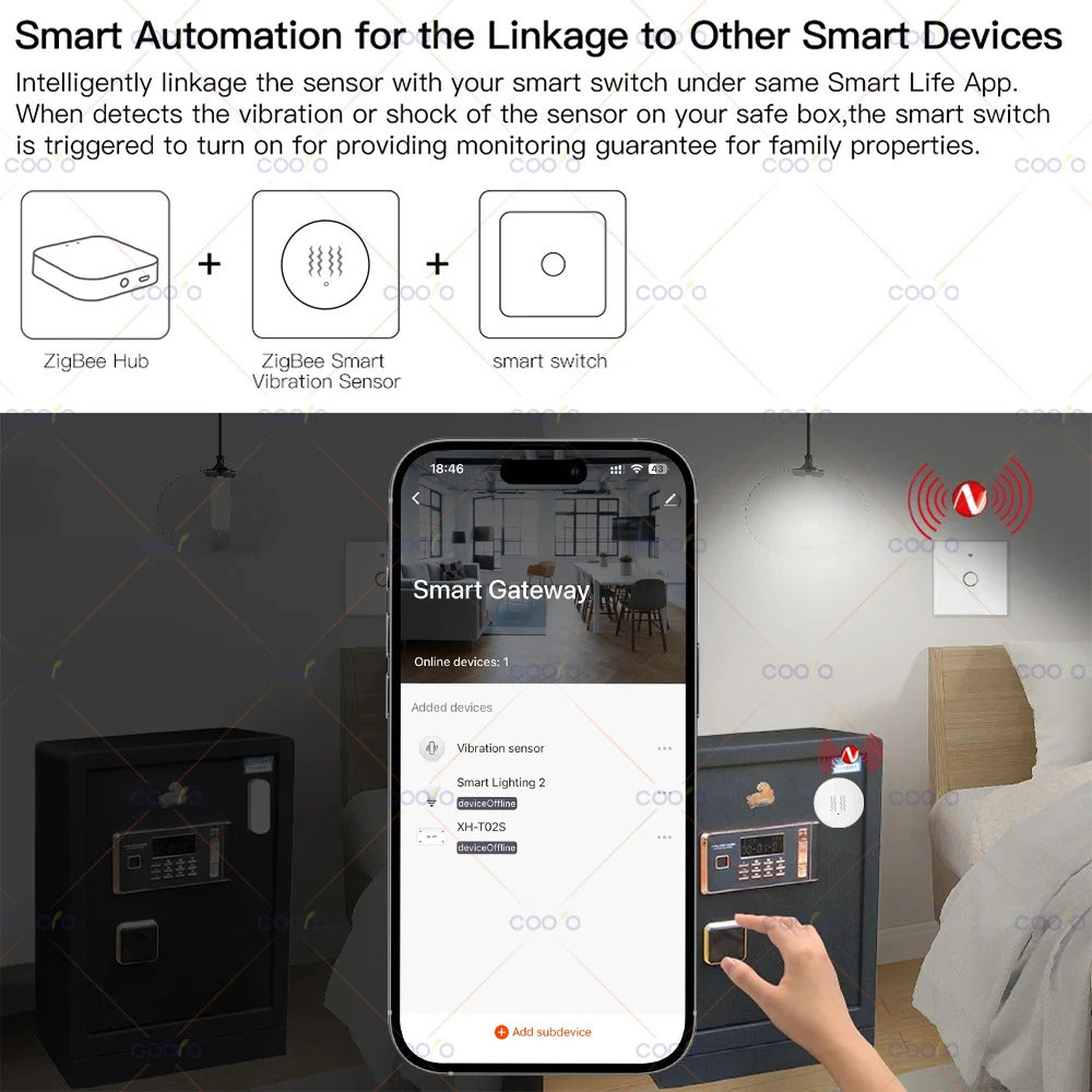 ZigBee Smart Vibration Tilt Sensor Real Time Monitor Door Window Detection Alarm Smart Home Security Protection System for Z2M