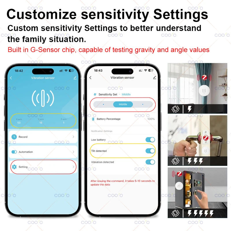 ZigBee Smart Vibration Tilt Sensor Real Time Monitor Door Window Detection Alarm Smart Home Security Protection System for Z2M