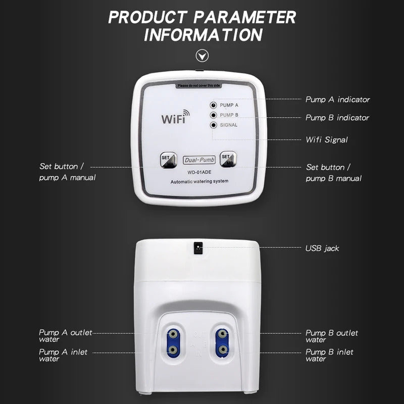 WIFI Intelligent Watering Device Double Pump Timed Automatic Drip Irrigation System Remote APPController for Garden Plant Flower