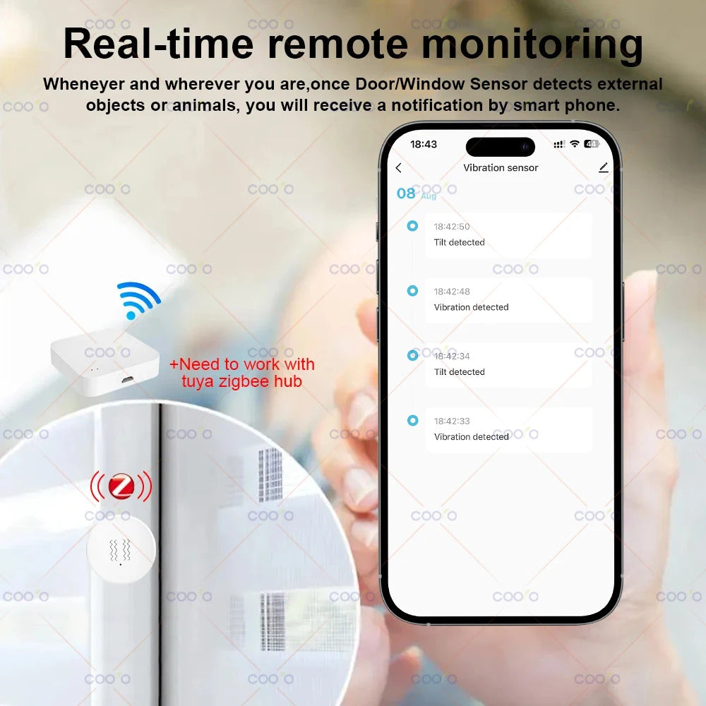 ZigBee Smart Vibration Tilt Sensor Real Time Monitor Door Window Detection Alarm Smart Home Security Protection System for Z2M