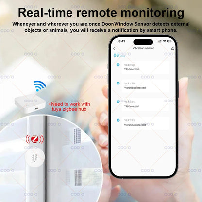 ZigBee Smart Vibration Tilt Sensor Real Time Monitor Door Window Detection Alarm Smart Home Security Protection System for Z2M