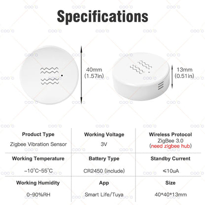 ZigBee Smart Vibration Tilt Sensor Real Time Monitor Door Window Detection Alarm Smart Home Security Protection System for Z2M