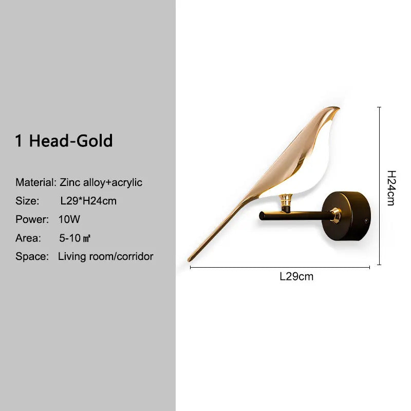 Magpie Bird 360° Rotatable LED Wall Lights Wall Lamps for Bedside Bedroom Touch Switch Indoor LED Wall Sconce Decor for Corridor