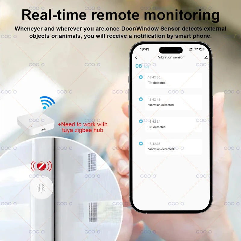 ZigBee Smart Vibration Tilt Sensor Real Time Monitor Door Window Detection Alarm Smart Home Security Protection System for Z2M