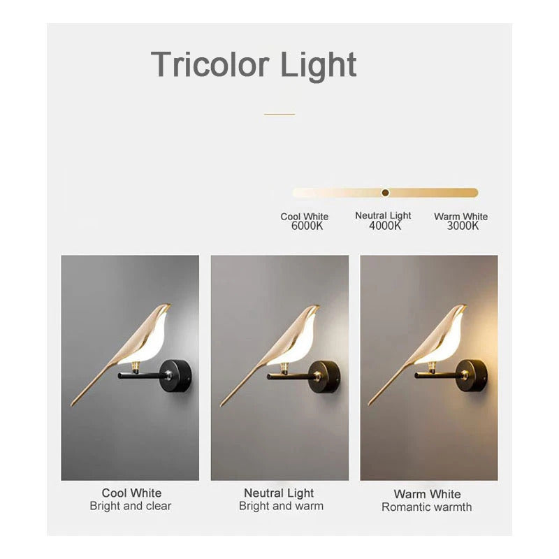 Magpie Bird 360° Rotatable LED Wall Lights Wall Lamps for Bedside Bedroom Touch Switch Indoor LED Wall Sconce Decor for Corridor