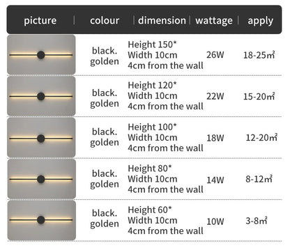 Wall Light Modern Long LED Light Black I-Shaped Wall Lamp Bedroom Living Room Corridor Interior Lighting Home Decor Lighting
