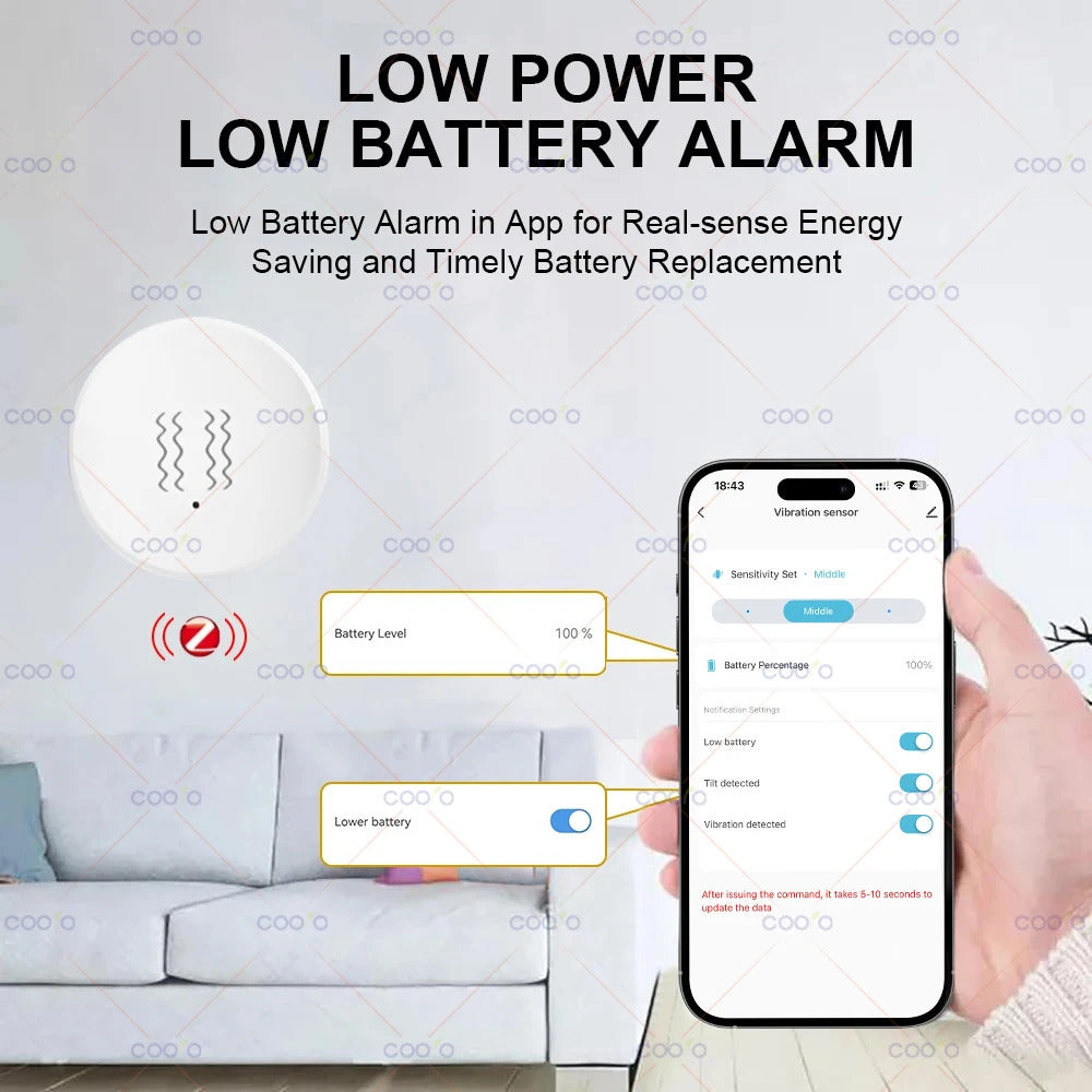 ZigBee Smart Vibration Tilt Sensor Real Time Monitor Door Window Detection Alarm Smart Home Security Protection System for Z2M