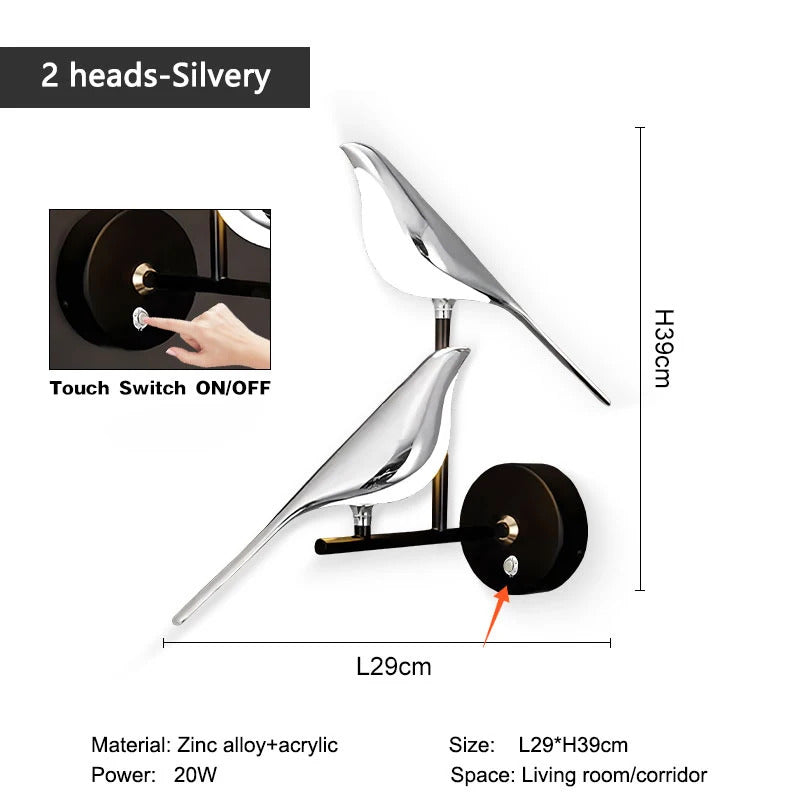 Magpie Bird 360° Rotatable LED Wall Lights Wall Lamps for Bedside Bedroom Touch Switch Indoor LED Wall Sconce Decor for Corridor