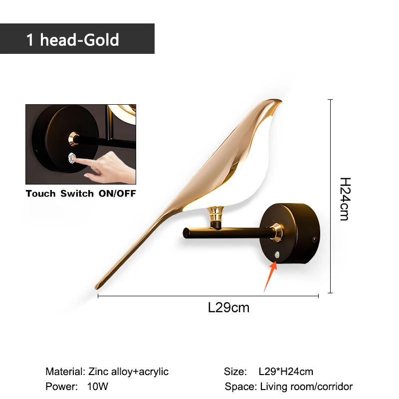 Magpie Bird 360° Rotatable LED Wall Lights Wall Lamps for Bedside Bedroom Touch Switch Indoor LED Wall Sconce Decor for Corridor